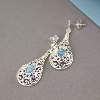 Sterling Silver Ornamental Opal Earrings, 2 of 9