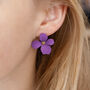 Purple Hand Painted Flower Shaped Stud Earrings, thumbnail 2 of 3