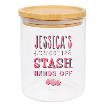 Sweetie Stash Personalised Glass Jar Bamboo Lid, 3 of 5
