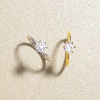 One Carat Round Solitaire Moissanite Engagement Ring In Sterling Silver And Gold Vermeil, 6 of 7