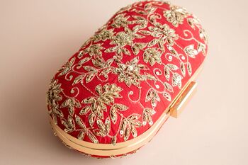 Ishaani Oval Clutch, Red Silk, 2 of 4