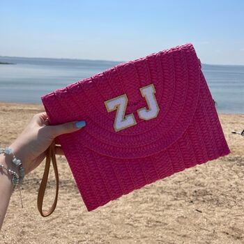 Personalised Summer Brights Patch Straw Clutch Across Body Bag, 2 of 3