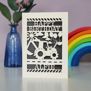 Personalised Papercut Digger Birthday Card, 3 of 8