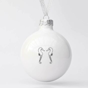White Christmas Ornament With Sea Horses, 2 of 2