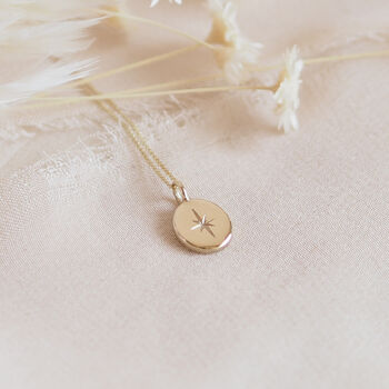 Solid Gold Engraved Star Mini Oval Necklace, 4 of 9
