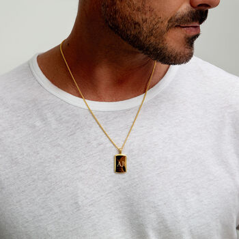 Wide Ingot Men's Necklace 18 K Gold Plated Solid Silver, 6 of 7