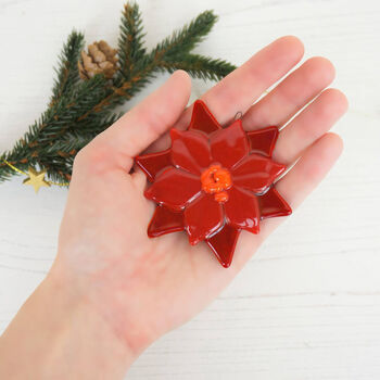 Handmade Glass Poinsettia Christmas Tree Decoration, 4 of 5