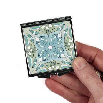 Art Deco Blue Green Compact Mirror And Lens Cloth Set, 3 of 8