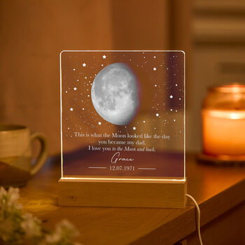 Personalised Moon Lamp Gift For Dad, Acrylic Night Light, 5 of 5