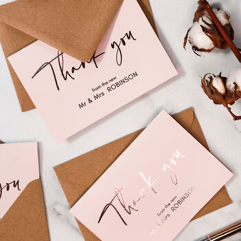 Personalised Wedding Thank You Cards In Pink And Gold, 8 of 9