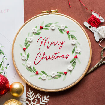Christmas Wreath Embroidery Hoop Kit, 5 of 6