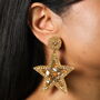 Beaded Star Drop Earrings In Gold, thumbnail 3 of 3