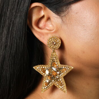 Beaded Star Drop Earrings In Gold, 3 of 3