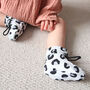 Grey Leopard Print Organic Cotton Baby Bootie, thumbnail 4 of 6