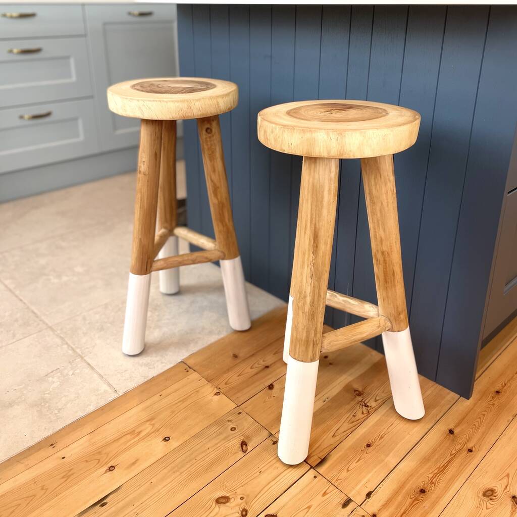 Natural Wood Bar Stool With White Legs, 1 of 5