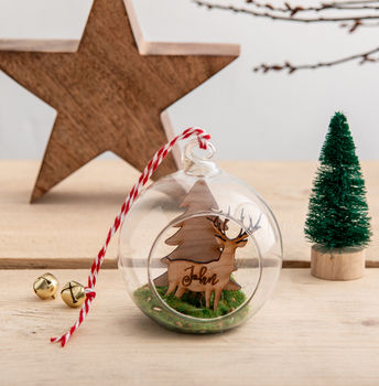 Personalised Cherry Wood Stag Christmas Bauble, 3 of 3