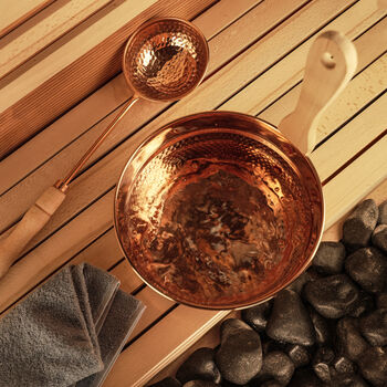 Large Hand Hammered Solid Copper Sauna Bucket And Ladle Set – Five Liters, 4 of 5