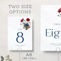 Wedding Table Numbers In Blue And Red Florals, thumbnail 3 of 3