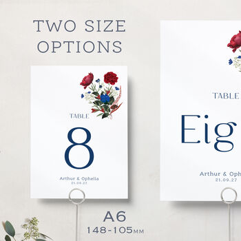 Wedding Table Numbers In Blue And Red Florals, 3 of 3