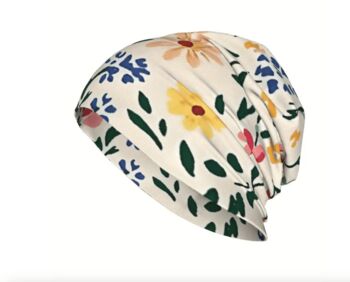 Soft Chemo Headwear Beanie Hat Bandana Cream Flowers, 2 of 5
