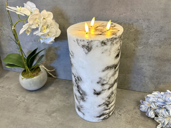 30cm Xl Marbled Grey LED Pillar Candle – Real Wax, 8 of 12