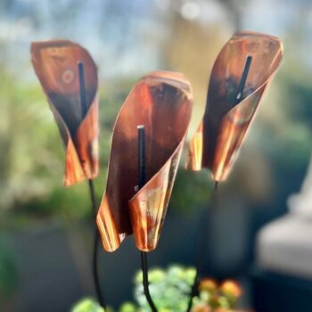 Set Of Three Copper Lily Garden Planter Stakes, 10 of 10