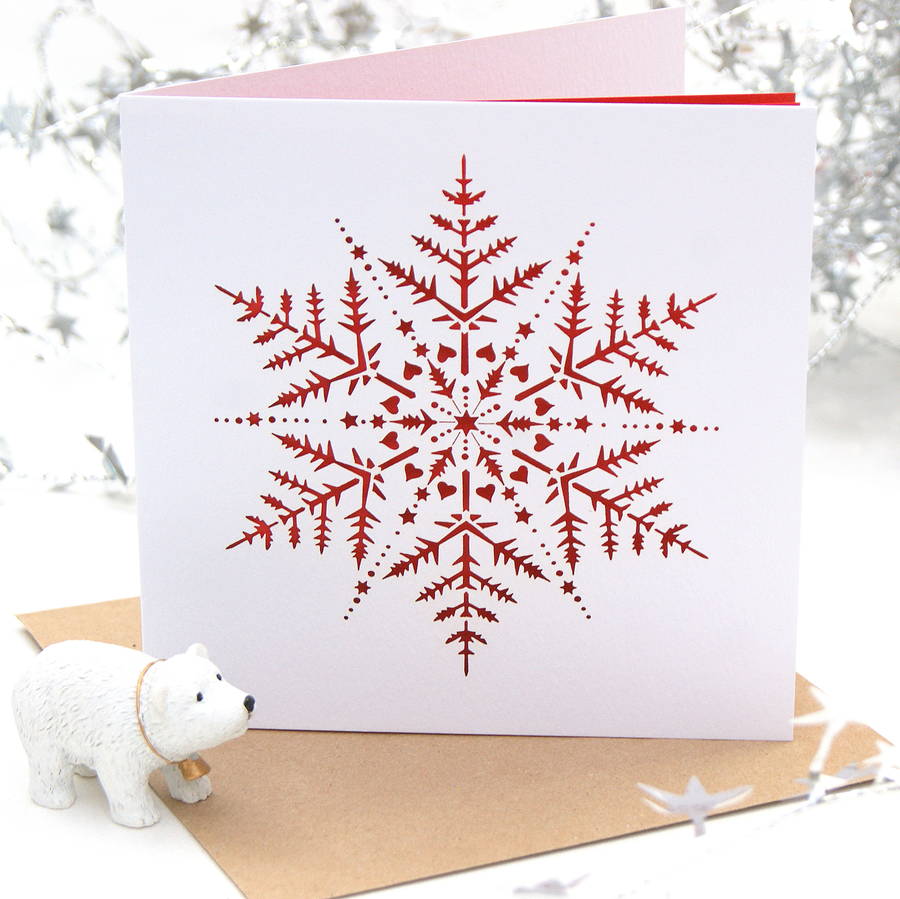 Christmas Card Laser Cut Snowflake In Red By The Hummingbird Card