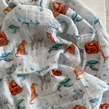 Endangered Animals Patterned Muslin Blanket / Comforter, 3 of 4