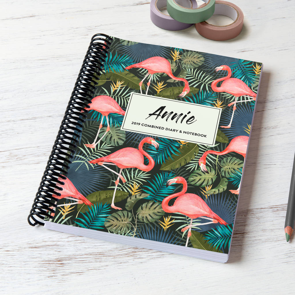 personalised flamingo combined diary and notebook by glad gifts ...