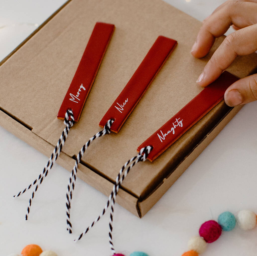 3x Personalised Leather Christmas Gift Tags By Holdall & Co