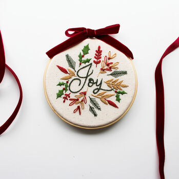 “Joy” With Festive Foliage Design Beginner Embroidery Kit, Hand Embroidery, 4 of 6