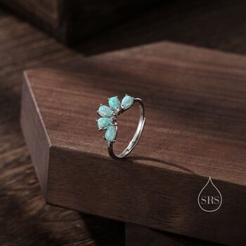 Aqua Green Opal Curved Chevron Ring Sterling Silver, 5 of 10