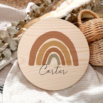 Personalised Earthy Rainbow Name Plaque | Wooden Nursery Name Sign, 2 of 10