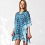 Blue Floral 100% Cotton Beach Kaftan, thumbnail 4 of 7