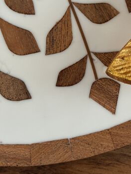 Round Decorative Serving Tray, Inlay Work On Wood, 5 of 12
