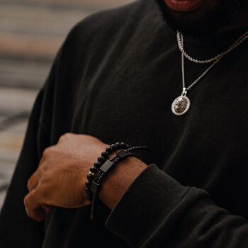 Men's Black Adjustable Leather Bracelet 'Triple', 4 of 6