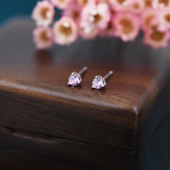 Tiny Pink Cz Stud Earrings In Sterling Silver, 5 of 11