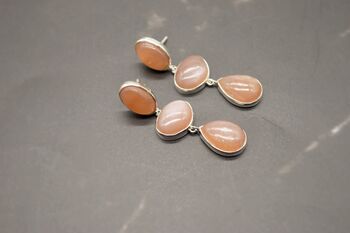 Peach Moonstone Silver Drop Earrings, 6 of 6