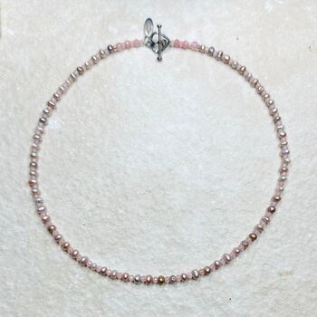 Pink Pearl And Rose Quartz Dainty Necklace, 3 of 3