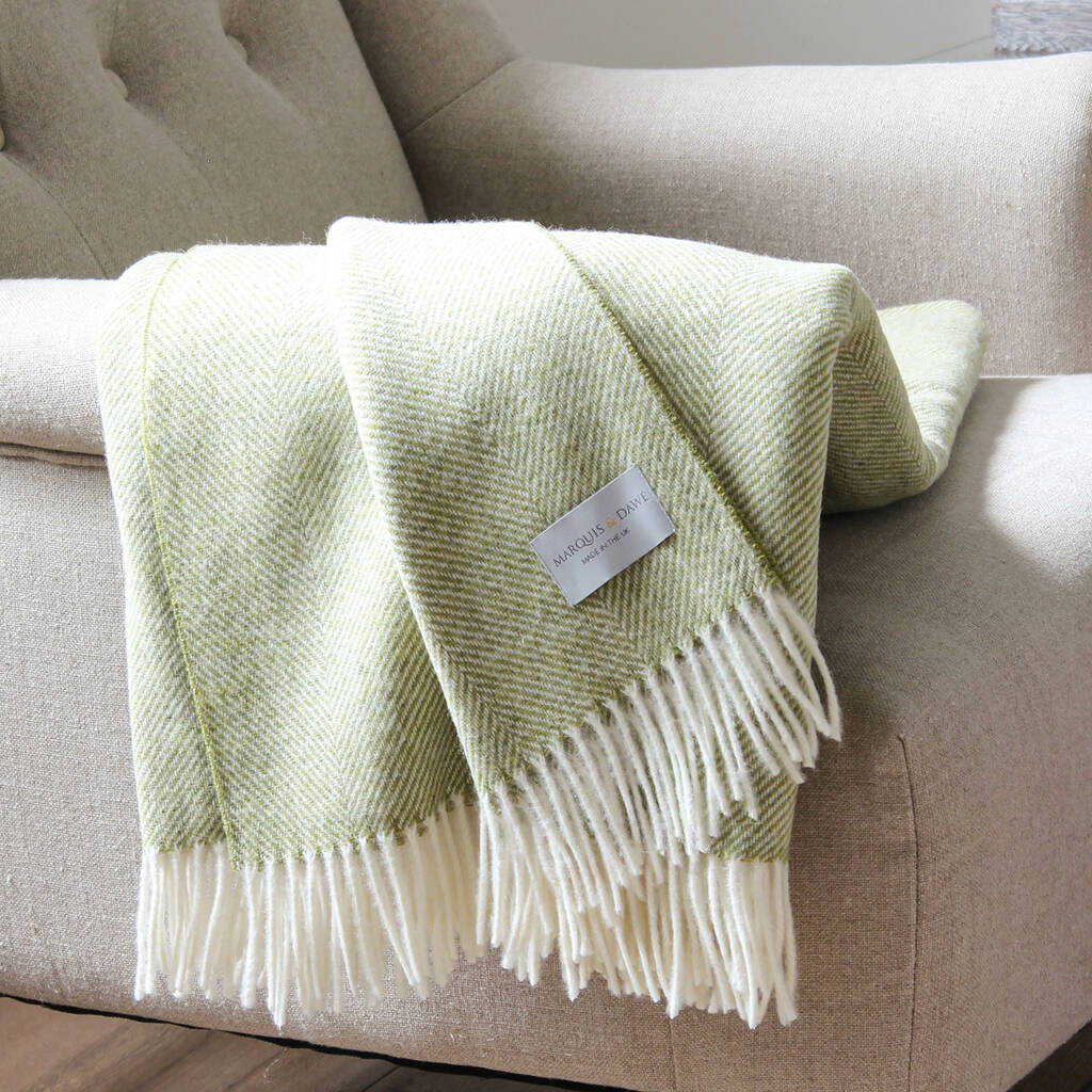Moss Green Lambswool Throw By Marquis & Dawe