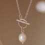 Natural Pearl Sterling Silver T Bar Necklace, thumbnail 5 of 7