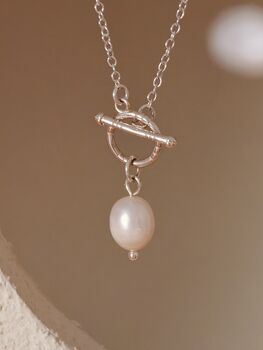 Natural Pearl Sterling Silver T Bar Necklace, 5 of 7