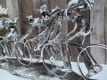 Huge 49cm Silver Cyclist Peloton Sculpture Sleek Cycling Ornament, 2 of 10