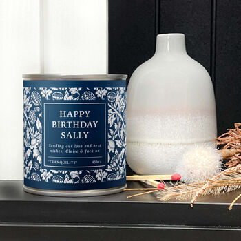 Personalised Happy Birthday Candle In A Navy Floral Print, 2 of 2