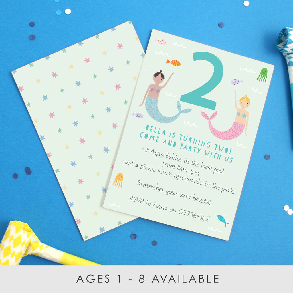 Personalised Mermaid Children's Birthday Invitations, 1 of 4