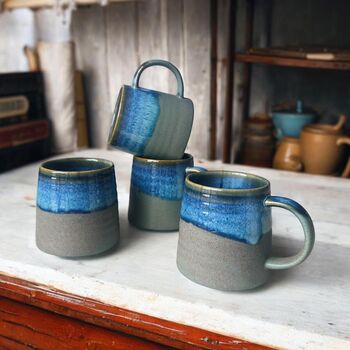 Set Of Four Reactive Glaze Mugs In Matt Grey And Denim, 2 of 2