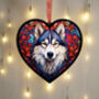 Alaskan Malamute Stained Glass Effect Heart Suncatcher, thumbnail 3 of 6