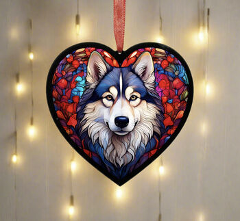 Alaskan Malamute Stained Glass Effect Heart Suncatcher, 3 of 6