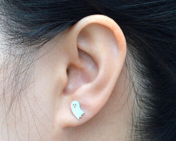 Little Ghost Stud Earrings In Sterling Silver, 3 of 3