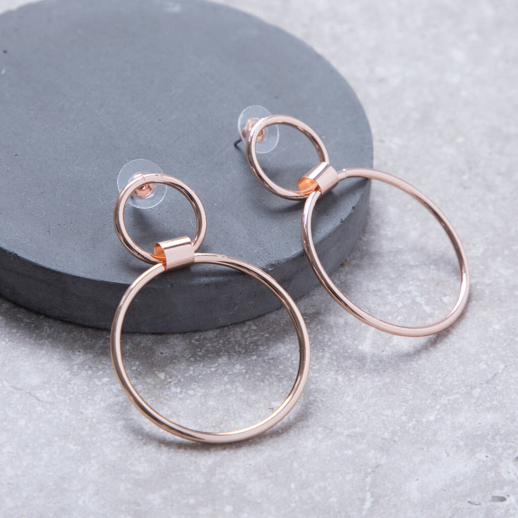 Linked Double Hoop Drop Earrings In Colours By Brand X